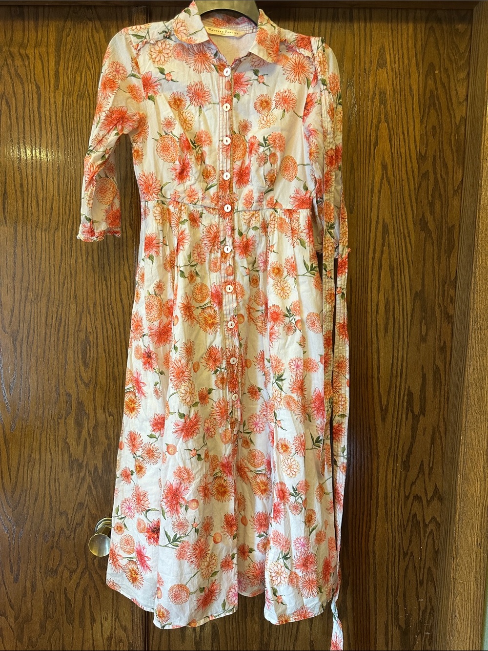 eshakti Cream Dress with Orange and Pink Floral Print